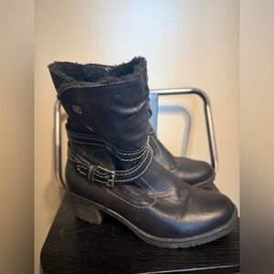 Spring Step Black Leather Moto Boots Fur Lined EU 39 US 8.5